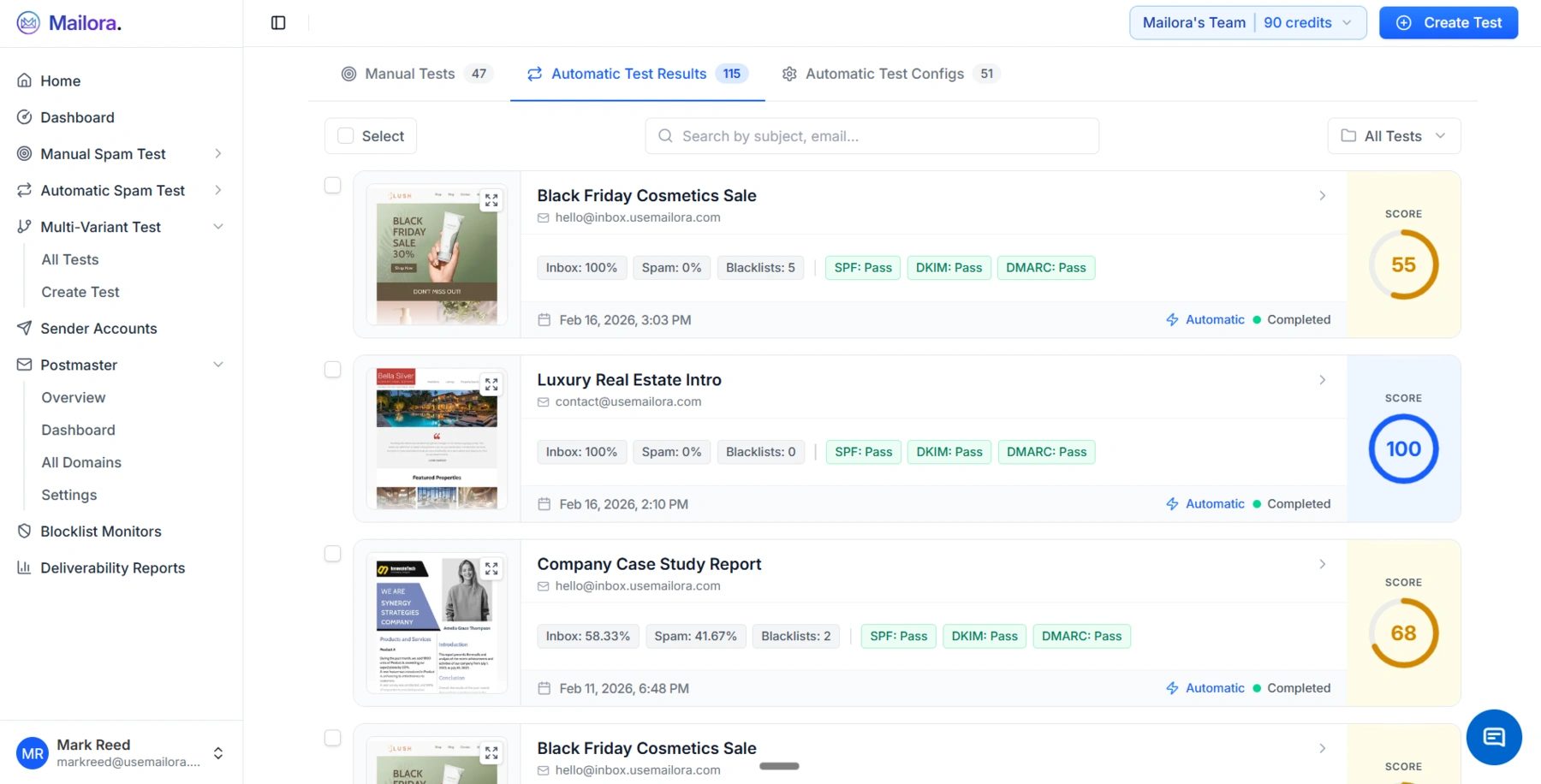 Mailora email deliverability testing platform